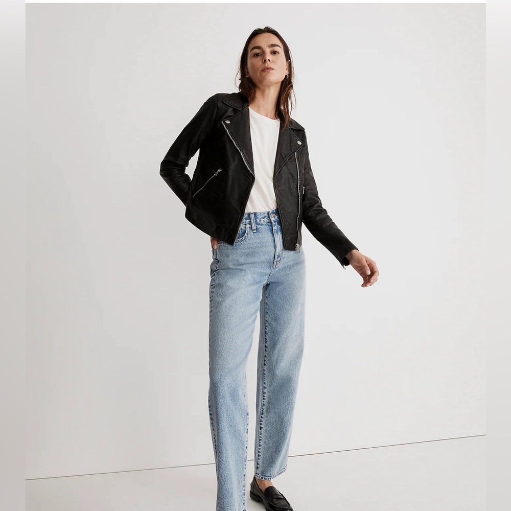 Madewell: The Washed Leather Motorcycle Jacket -  Size L - Dark Forest